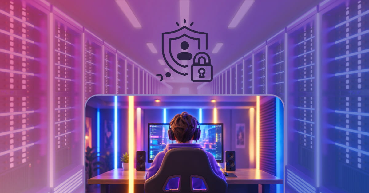 ProudZone server infrastructure with privacy and data protection shield icon